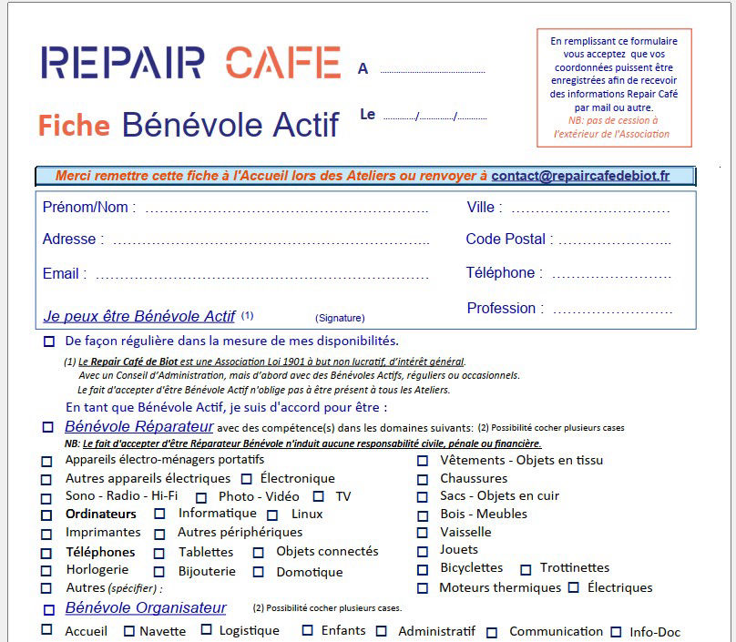 RCB - Fiches d'inscription